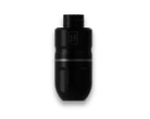 Black cylindrical wireless tattoo machine with silver accent band and muso toku branding for professional use