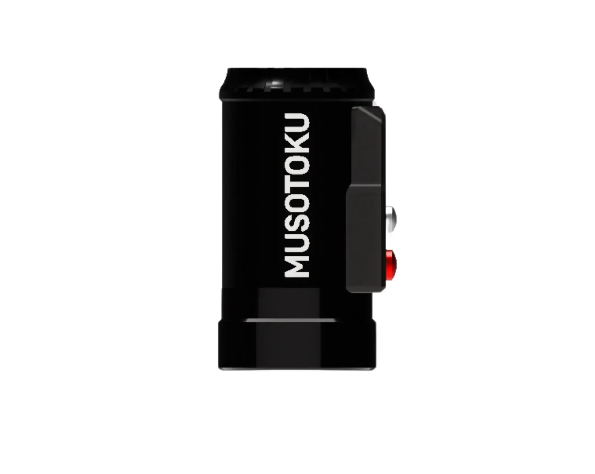 Black musotoku universal r-1 camera rig mount with red and silver adjustment knobs for battery pack use