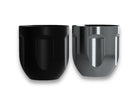 Two elegante zylindrische Becherhalter mit Fingergriffen in Mattschwarz und gebürstetem Silber für Musotoku Vanta Black Edition Mercury M-1 Wireless Tattoo-Maschine