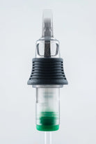 Nexus cartridges magnum clear plastic tattoo needle cartridge with black textured grip and green base housing fine needles