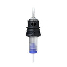 Black and transparent tattoo needle cartridge with blue base and x-shaped grip for stipple whip pepper shading