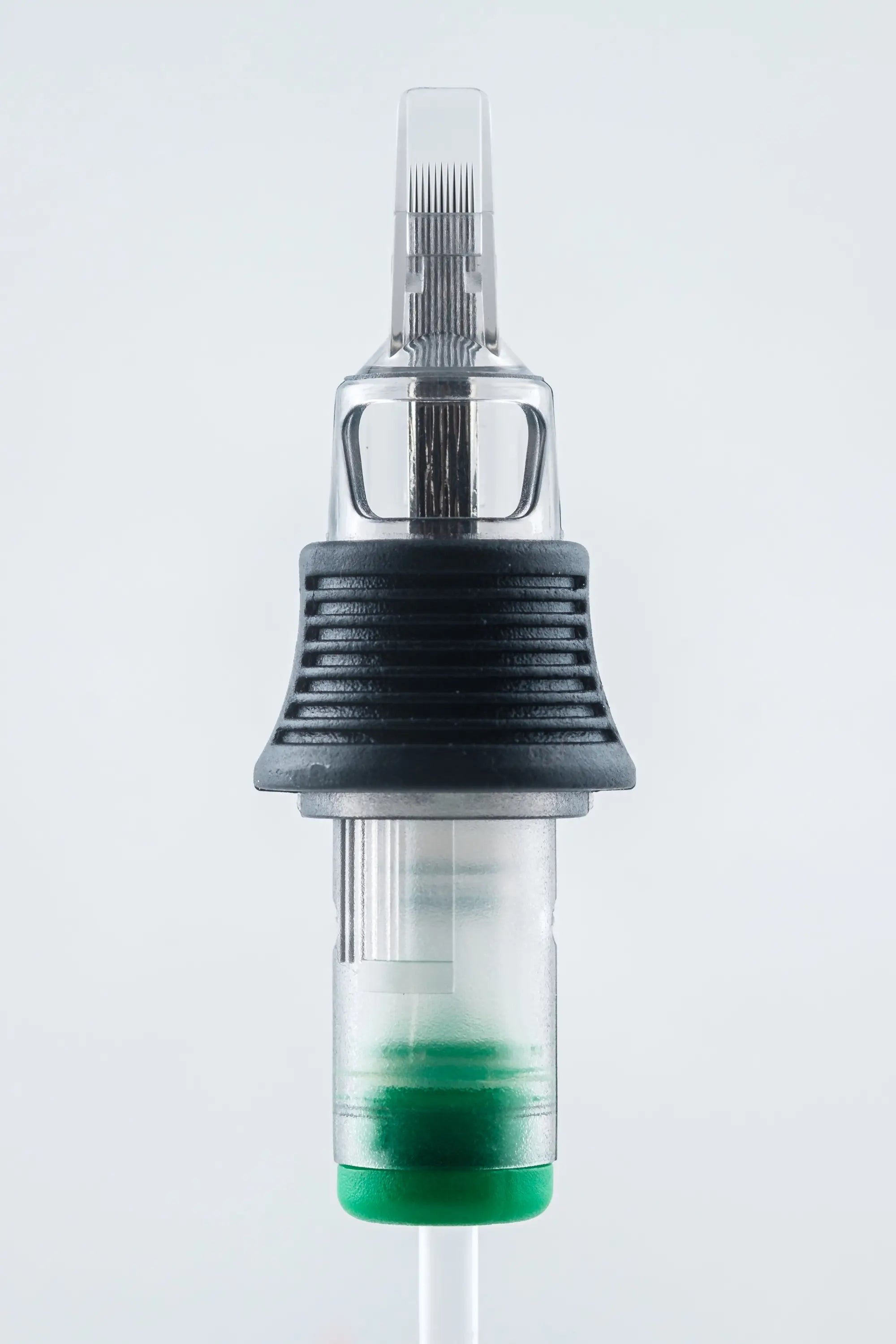 Nexus cartridges xxl magnum clear plastic tattoo needle cartridge with black textured grip green base and fine metallic tip