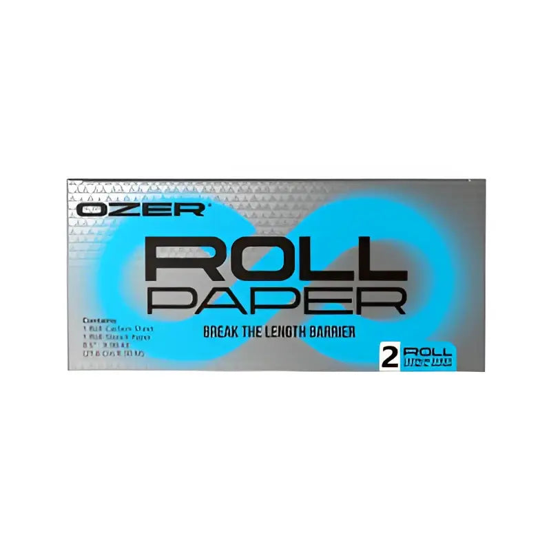 Ozer thermal paper roll pack with two silver and blue rolls for thermal printing use