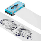 A sleek rectangular box of ozer thermal paper rolls with vibrant blue silver design and bold black lettering
