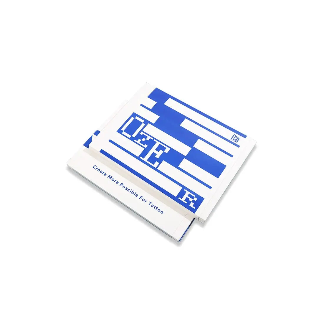 Blue and white geometric tattoo sticker pack with bold modern design on OZER thermal transfer paper product