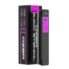 Black ozer wireless quick thermal stencil printer with sleek rectangular design and vibrant pink accents on display and packaging