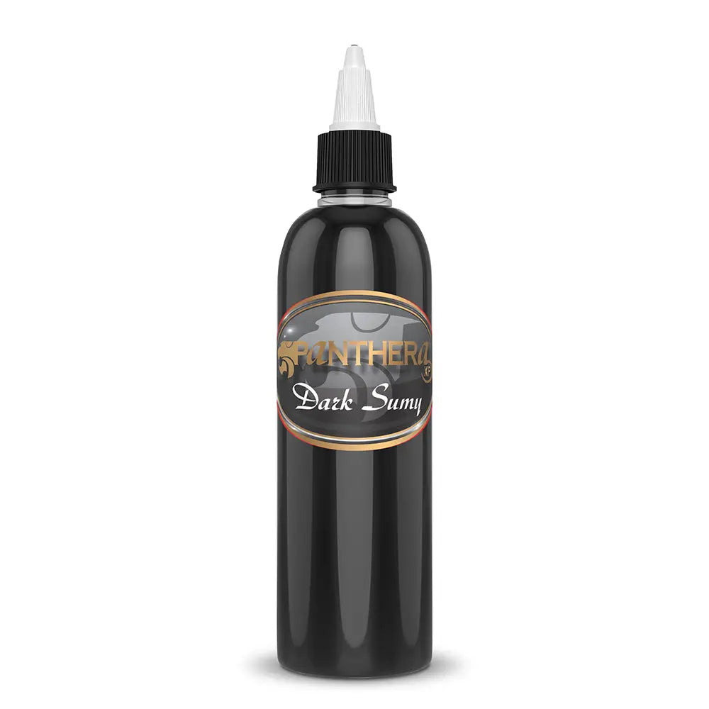 Black panthera tattoo ink bottle with white dropper cap and gold-accented label panthera dark sumy shader 150ml