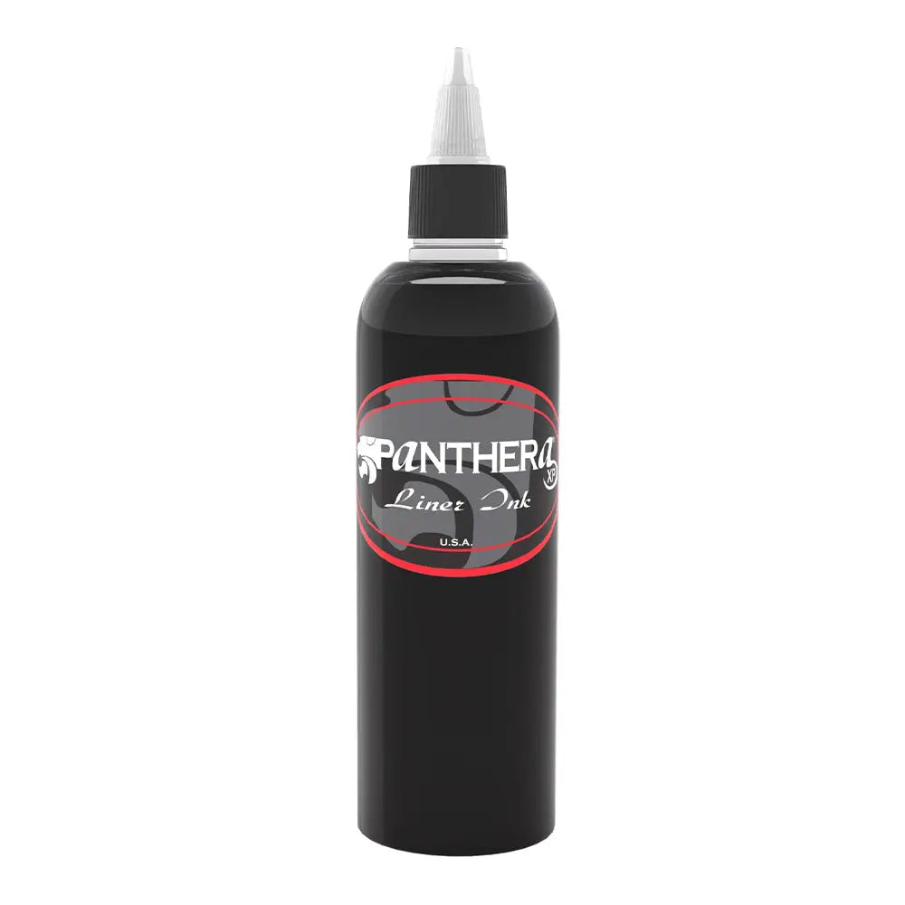 Black panthera liner drawing ink bottle with white precision tip and red-accented label for detailed artwork