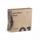 Brown cardboard machine bags box by piranha tattoo supplies with black piranha ink illustration on side