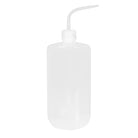 Clear plastic rinse wash squeeze bottle with white nozzle and curved spout transparent material for easy use