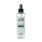 Clear plastic 240ml spray bottle with black nozzle labeled tattoo finish by Premier Products tattoo equipment