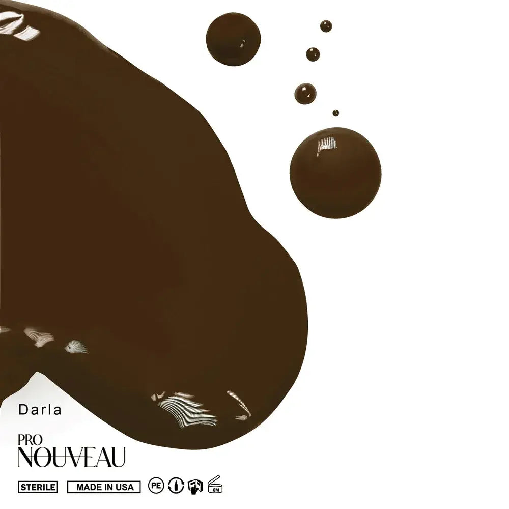 Rich chocolate-brown pro nouveau pmu pigment with glossy finish and elegant white zebra-striped accents for brows