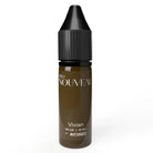 A sleek dark brown glass bottle with black ribbed cap and white pro nouveau vivian label by Intenze for brows pigment