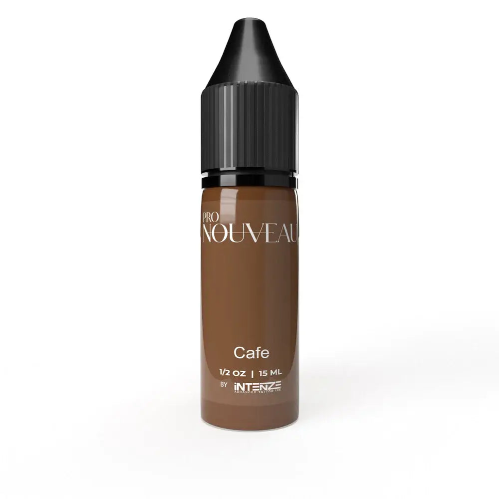 alt
Eine elegante braune 15 ml PRO NOUVEAU Café-Pigmentflasche mit schwarzem Tropfverschluss und minimalistischem weißem Etikett von INTENZE