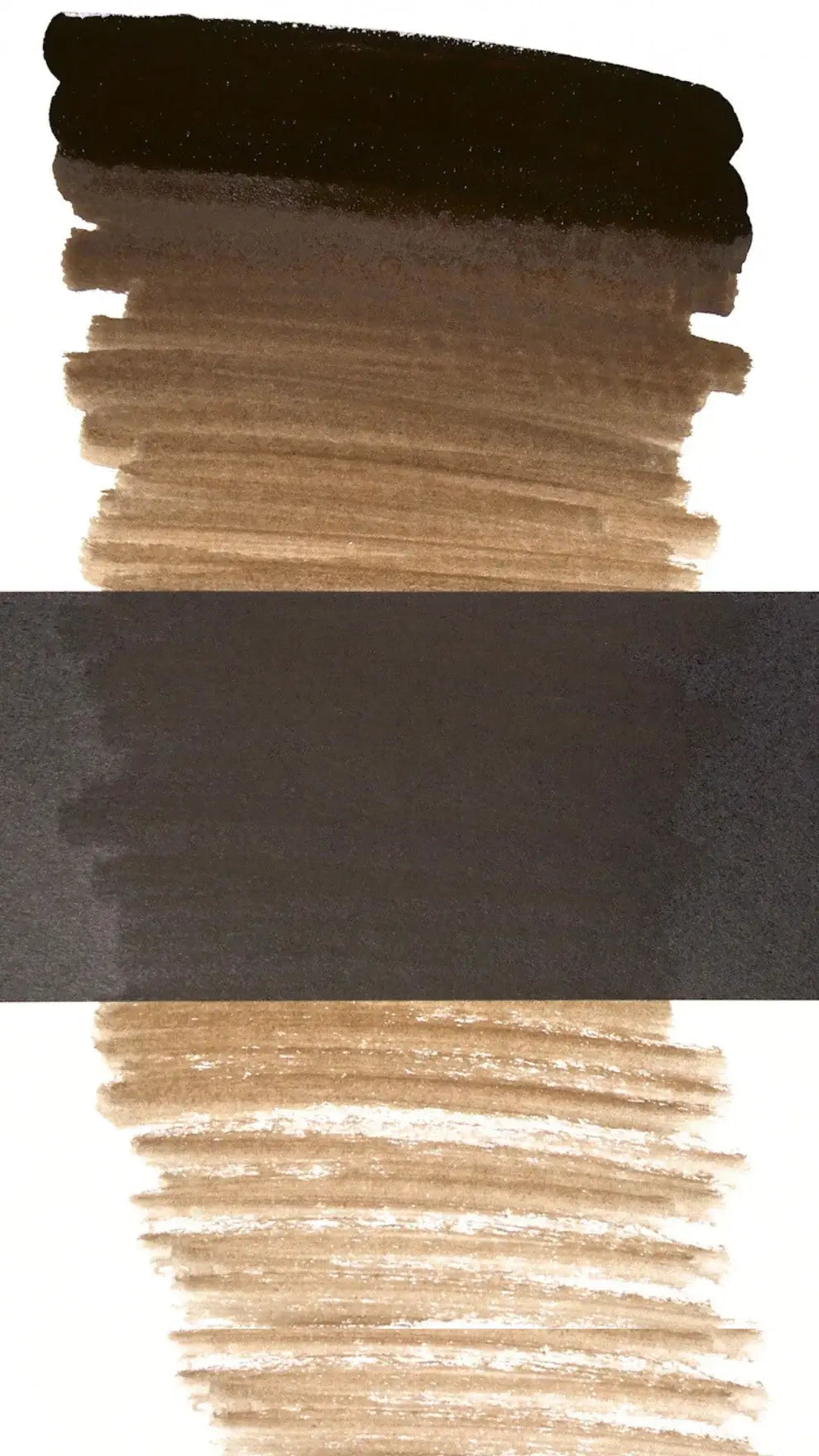 Gradient-Farbmuster aus dunkelbraunen bis hellbeigen Pinselstrichen für PRO NOUVEAU PMU Pigment Aidan White Set Café