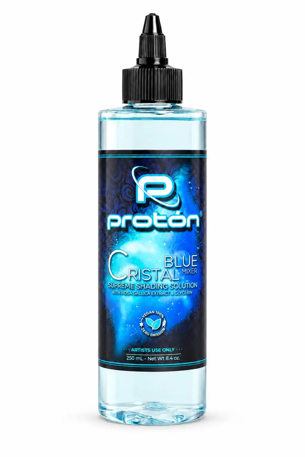 Proton cristal blue shading solution 250 ml bottle with black cap and vibrant blue cosmic label for panthera cristal shading