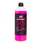 A vibrant pink concentrated liquid soap in a clear plastic bottle with black cap and proton brand label 1000ml