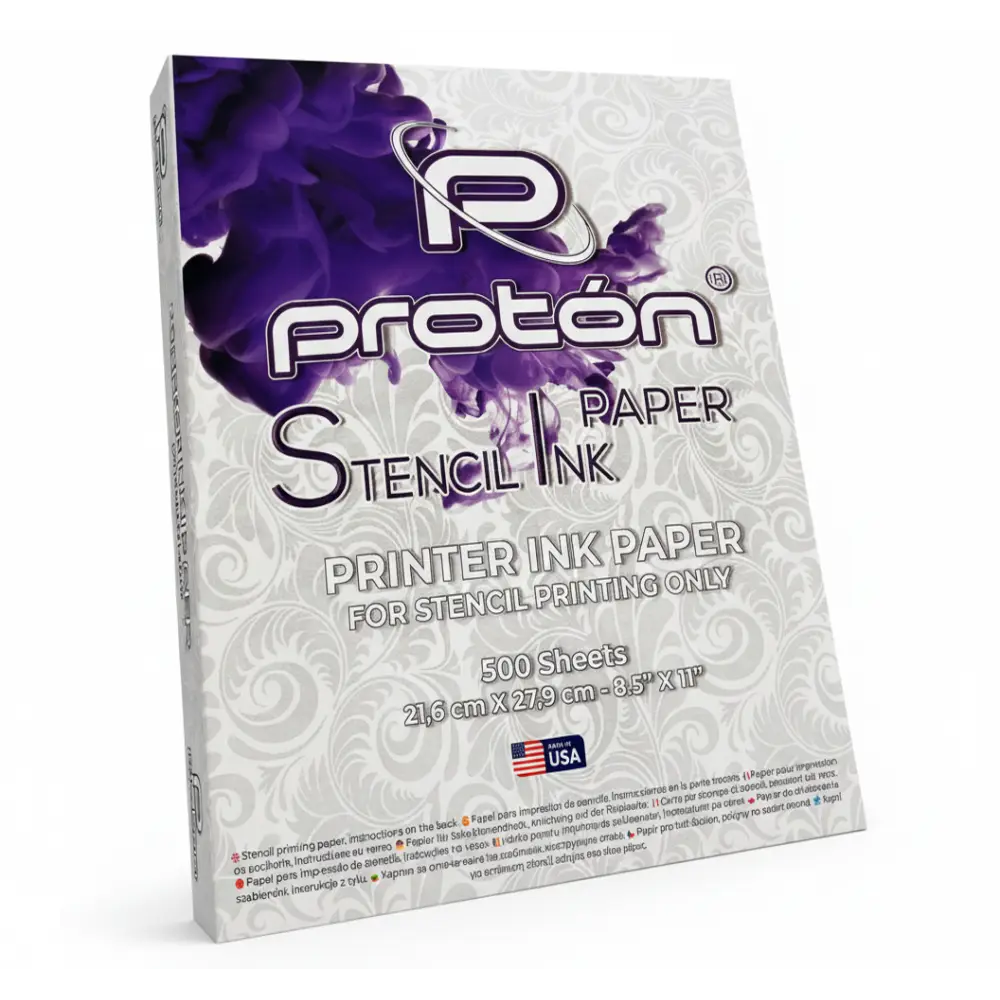 Proton stencil ink paper pack with purple and silver design 500 sheets for printer ink printing only 8.5 by 11 inches