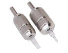 Silver metallic quick lock grip tattoo machine grip with textured knurled 316 l stainless steel and clear needle tips