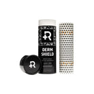 Schwarzer zylindrischer Behälter mit weißem Logo, der eine Rolle atmungsaktiven transparenten Derm-Shield-Tattoo-Verbandes für recovery enthält