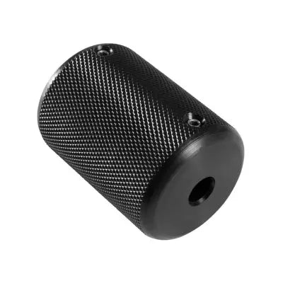 Black acetol knurled grip by Ronnie Starr with textured metal surface and two mounting holes for secure attachment