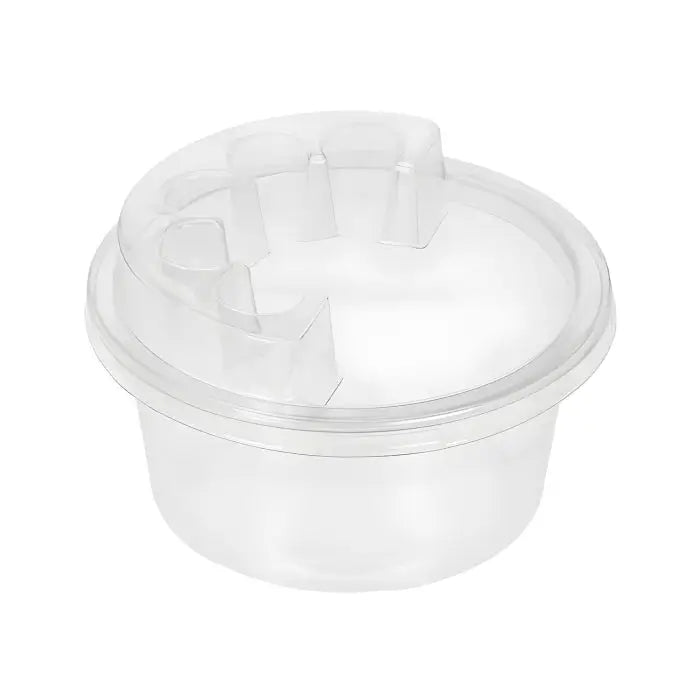 Clear plastic saferly cartridge cups food container with matching lid and integrated finger grips 50pcs pack