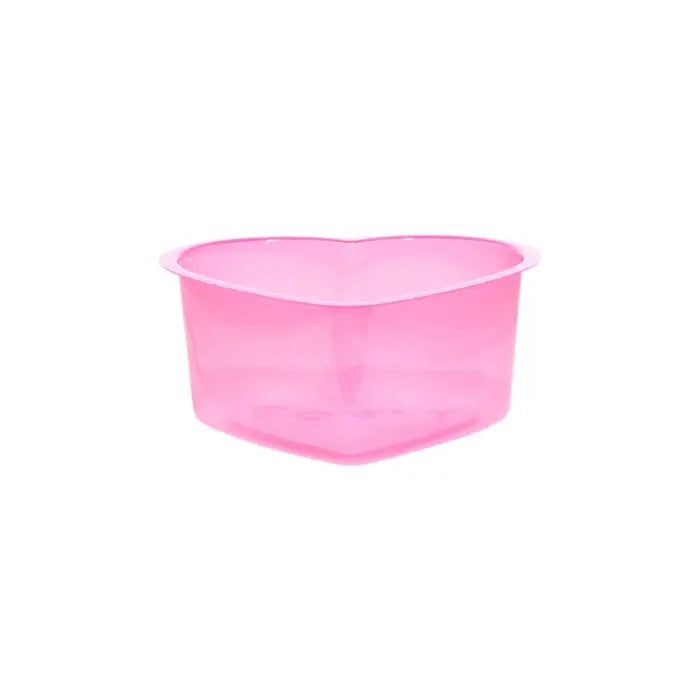 A translucent pink heart shaped plastic rinse cup by SAFERLY with 150ml capacity for safe rinsing use