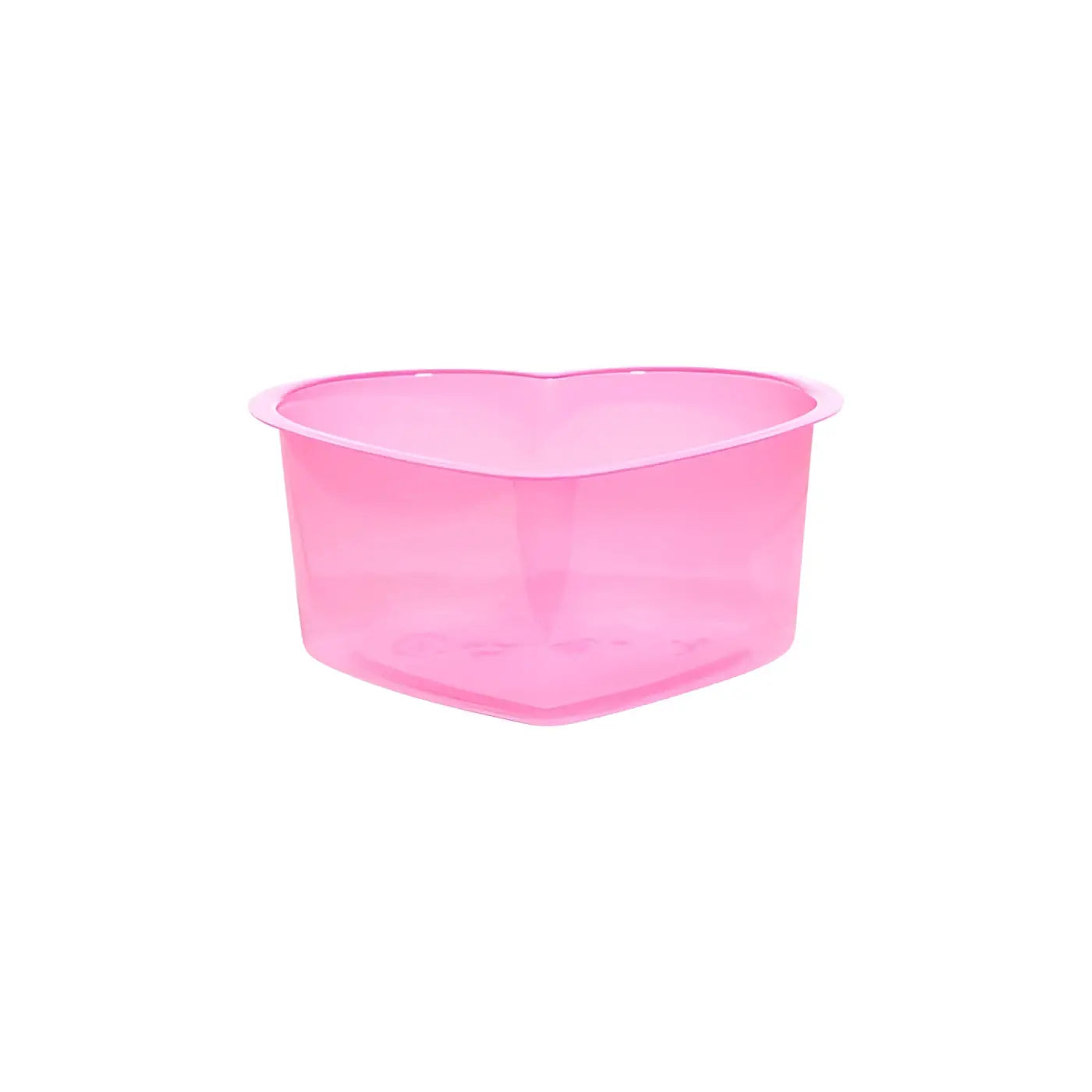 A translucent pink heart shaped plastic rinse cup by SAFERLY with 150ml capacity for safe rinsing use