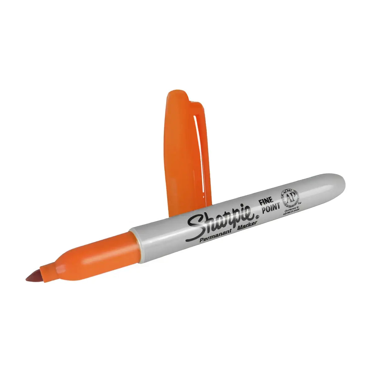 Orange sharpie fine point permanent marker with silver barrel and cap 1mm tip for precise writing and drawing