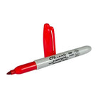 Red sharpie fine point permanent marker 1mm with silver barrel and matching red cap for precise writing and drawing