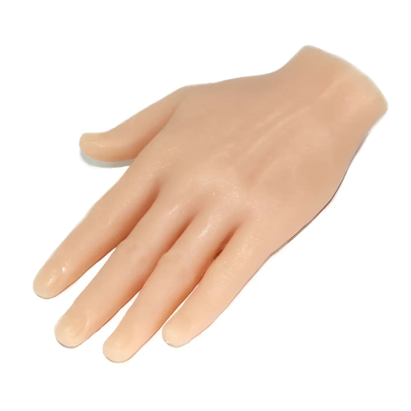 alt
Ein realistisches, hautfarbenes Silikonhand-Modell in Kurzform mit detaillierten Fingergelenken und natürlicher Hautstruktur