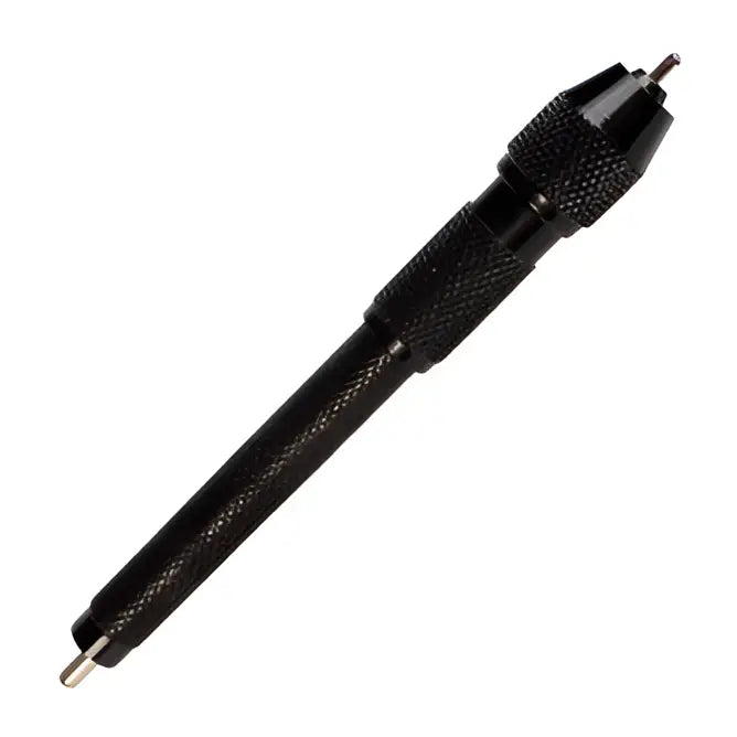 Black textured metal drill bit with knurled grip and threaded tip for skin doodlers holder for skin surfer pens