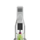 Stellar 2.0 clear plastic magnum tattoo needle cartridge with black internal mechanism and green base