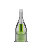 A transparent medical syringe with a green plunger and needle for stellar 2.0 cartridges round liner use