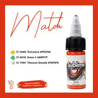 Eine leuchtend orangefarbene sublime pmu Pigmentfarben-Flasche mit schwarzem Deckel und klarem Tropfer, beschriftet mit sublime flawless match