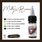 Sublime pmu Pigment Mollys Brown, makellose braune Tattoo-Farben in einer 15ml-Flasche mit schwarzem Deckel und klarem Tropfer