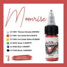 Sublime makellose Moonrise Tattoo-Farben in einer 15ml-Flasche mit schwarzem Deckel und klarem Tropfer mit roter Flüssigkeit
