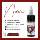 Sublime flawless nuria pmu Pigment-Tattoo-Farben in einer 15 ml Flasche mit schwarzem Verschluss und rotem Tropfer