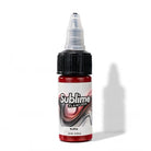 Eine kleine rote Farben-Flasche mit schwarzem Deckel und klarer Pipette, beschriftet mit sublime flawless für pmu-Pigment, Nuriaprodukt