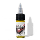 Eine kleine, transparente Kunststoffflasche mit schwarzem Deckel und transparenter Pipette enthält 15 ml olivgrünes sublime flawless olivia PMU-Pigment