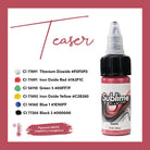 Eine rosa sublime makellose Tattoo-Farben-Flasche mit schwarzem Deckel und klarer Pipette, als Teaser für pmu-Pigmentverwendung beschriftet