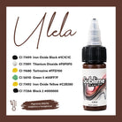 A 15-ml-Flasche sublime makellose ulela Tattoo-Farben in Dunkelbraun mit schwarzem Deckel und transparentem Tropfer für pmu-Pigment