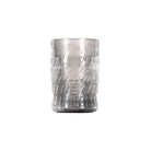 Clear glass tumbler with embossed ridges and tatsoi engraving for bishop wrath gel wand disposable grip use