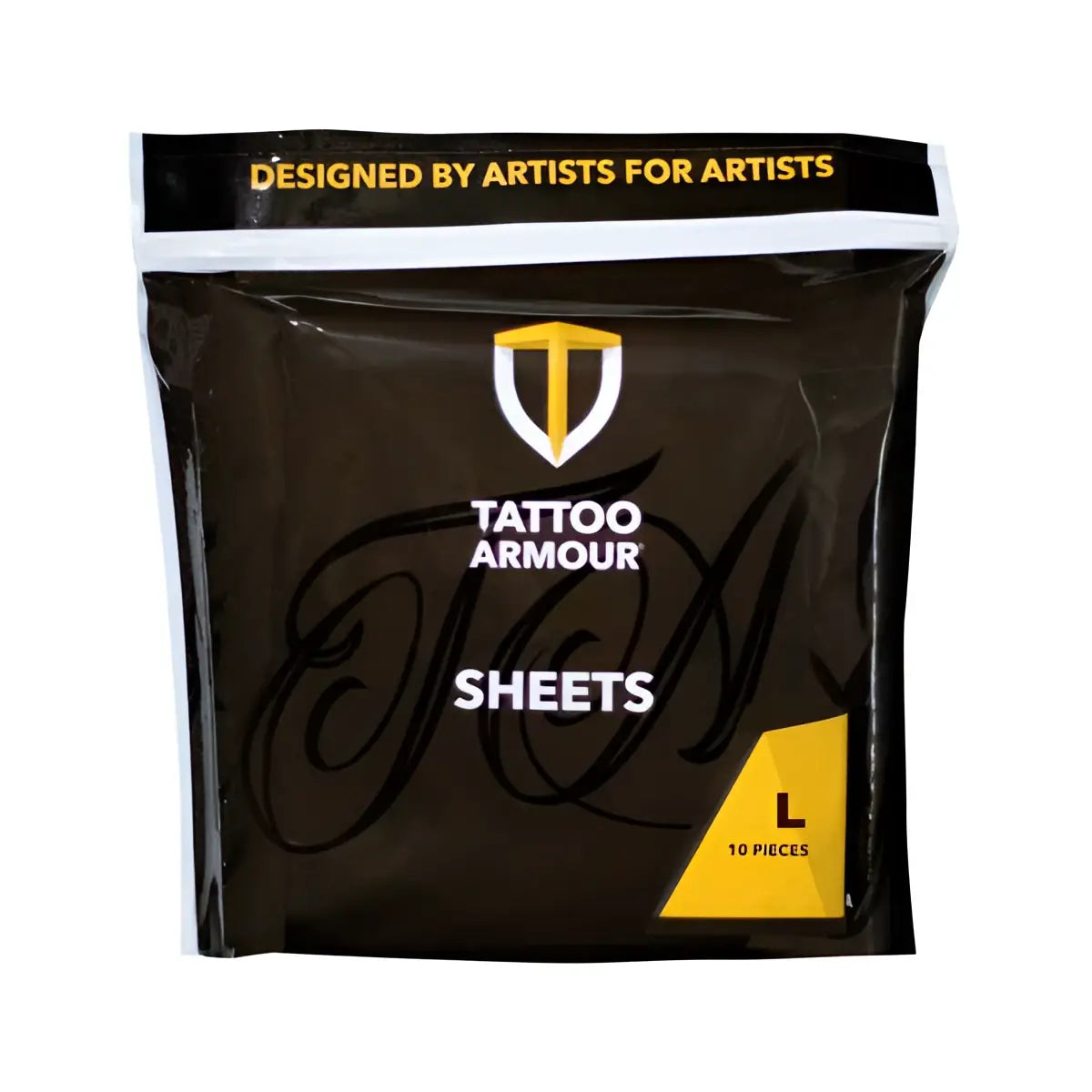 Schwarze tattoo armour-Blätter in einer wiederverschließbaren Verpackung für Künstler mit 10 strapazierfähigen Blättern