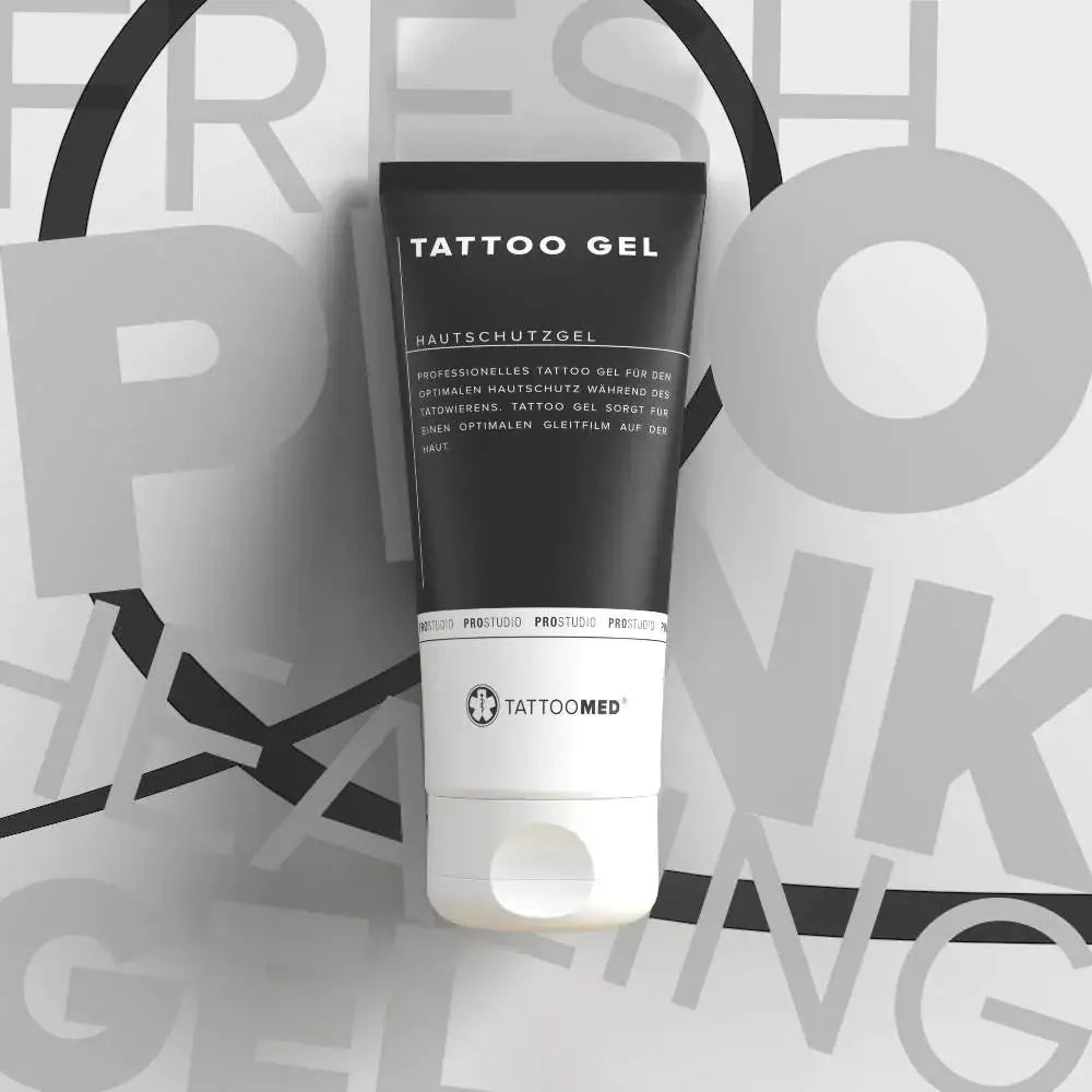 Schwarz-weiße tube von TATTOOMED Tattoo-Gel 200ml mit elegantem, minimalistischem Design für die Hautpflege