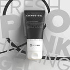 Black and white tube of TATTOOMED tattoo gel 200ml featuring a sleek minimalist design for skin care use