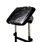 Unigloves armrest cover made of shiny black reflective material draped over a wooden stand