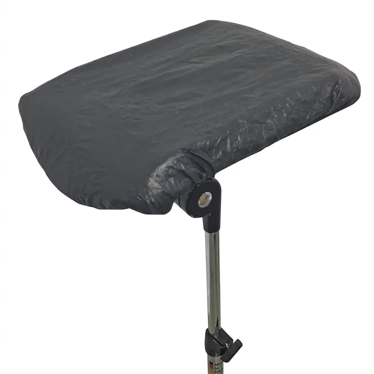 Unigloves armrest cover with black plastic adjustable footrest, metallic pole, and black clamp for ergonomic support