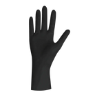 Unigloves Black Line latex gloves in black with a smooth glossy finish and natural hand shape shown from the back side