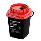Unigloves disposal sharps bin 2l black plastic with bright red lid and handle for safe medical waste disposal